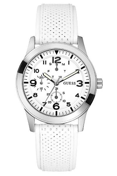 *Brand New*GUESS Women's W85085L1 Chronograph  White Leather Strap & Round White Dial