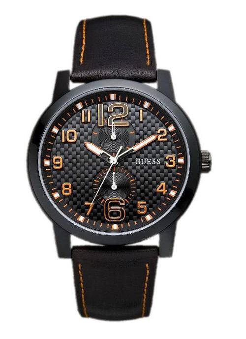 BRAND NEW Guess Gents Leather Chronograph Watch with Black and Orange Dial W95111G2 *Stylish*