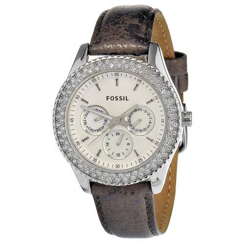 *Brand New* Fossil Women's ES2995 Grey Leather and Pewter Watch with Crystals*Danity & Feminine*