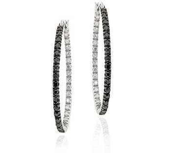 BRAND NEW Sterling Silver Black Diamond Accent 30mm Oval Hoop Earrings