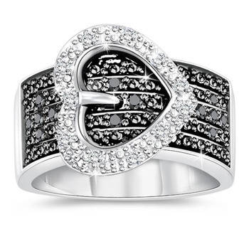 BRAND NEW GENUINE Magnificent 1/4 CT Black & White Diamond Buckle Ring in Sterling Silver