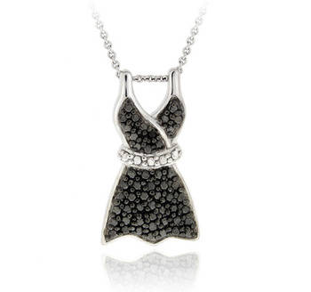BRAND NEW GENUINE Little Black Dress Black Diamond Accent Fashion Pendant and Silver Chain Necklace