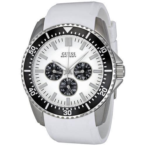 BRAND NEW GENUINE Guess Gents Focus White Silicon Chronograph Watch with Date, Day, Seconds features
