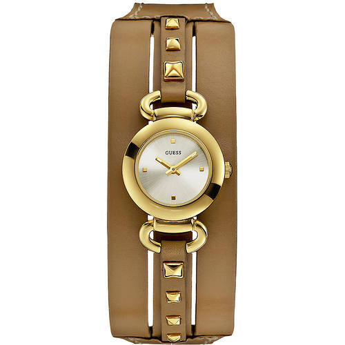 BRAND NEW Guess Ladies Gold and Cognac Leather Cuff Watch with TWO YEAR WARRANTY **STUNNING MODEL**