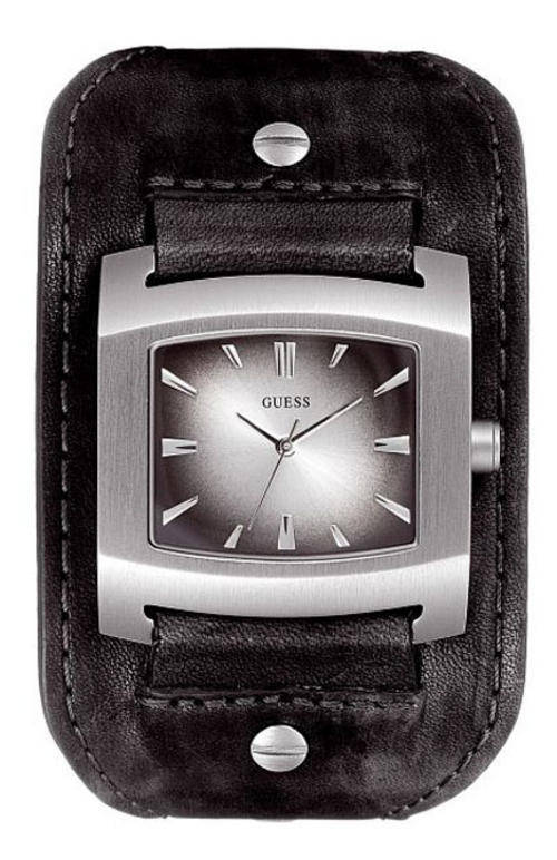 BRAND NEW GUESS  Gents Black Leather Cuff Watch Stainless Steel Case Black Dial**TRENDY Timepiece**