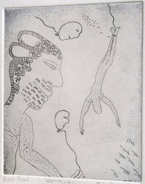 John Bauer copper plate proof etching `Learning` with storyboard