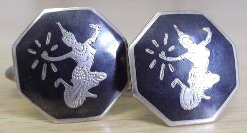 Vintage 1950's silver cufflinks from Siam with Niello enamel
