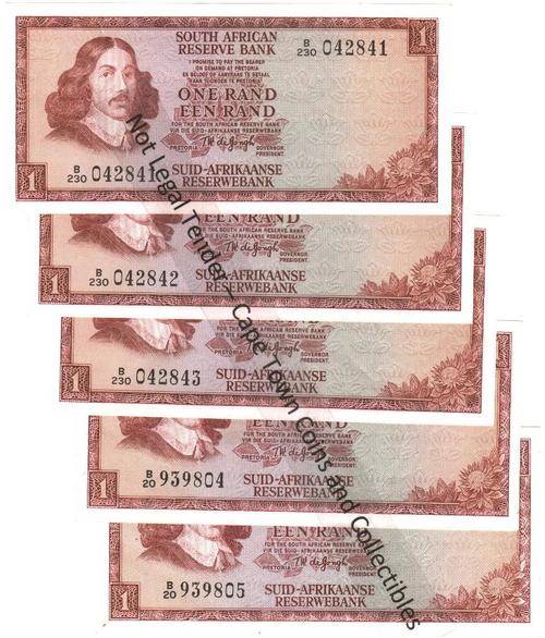 SA R1 De Jongh notes - 3 in sequence & 2 in pair - as per scan