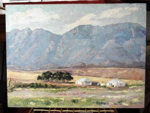 Original oil on board "Mountain Farm Scene" - 610mm x 460mm