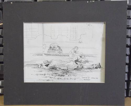 Unframed pen sketch by Chrisman Stander - Midday Rest, Johannesburg 1985