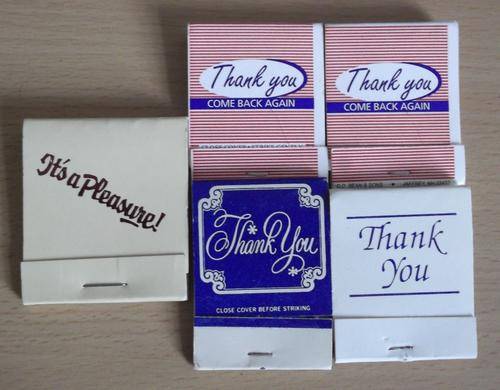 5 vintage matchbooks 'Thank You' with 'USA Freedom lights the way'(x2) - unused