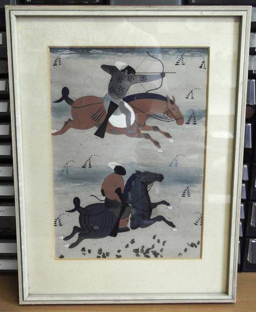 Framed Chinese painting of horsemen - with glass - PRICE REDUCED!