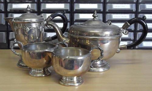 Viking silver plated 4 piece tea set - tea pot, hot water pot, sugar bowl & milk jug