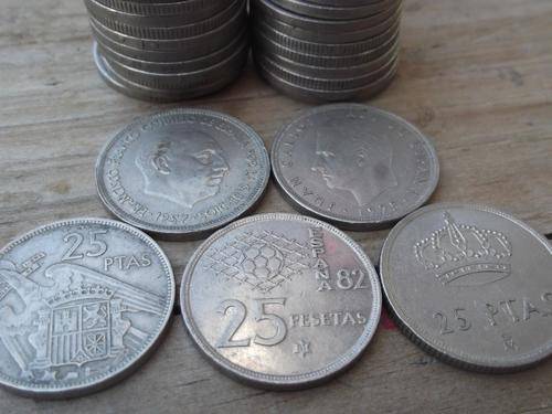 Spain 25 Pesetas 1950's to 1980's, 27 coins - bid per coin