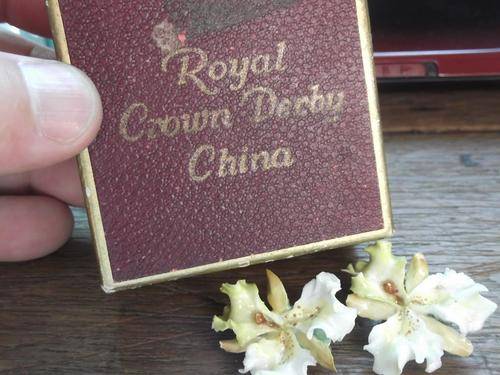 Vintage Royal Crown Derby China porcelain clip-on earrings - highly collectable