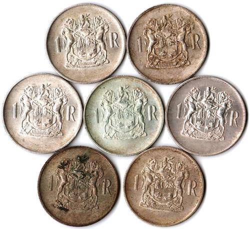South Africa R1 1969 silver - 7 coins - bid per coin to take all
