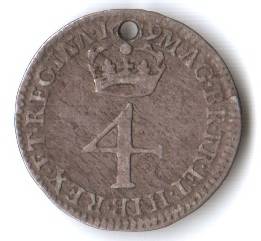 Rare 1689 Britain William & Mary 4 Pence silver - holed