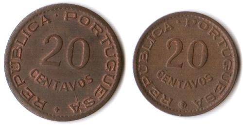 Mozambique 20 Centavos 1949 & 1961 - both toned