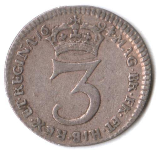 Great Britain silver William & Mary 3 Pence 1694