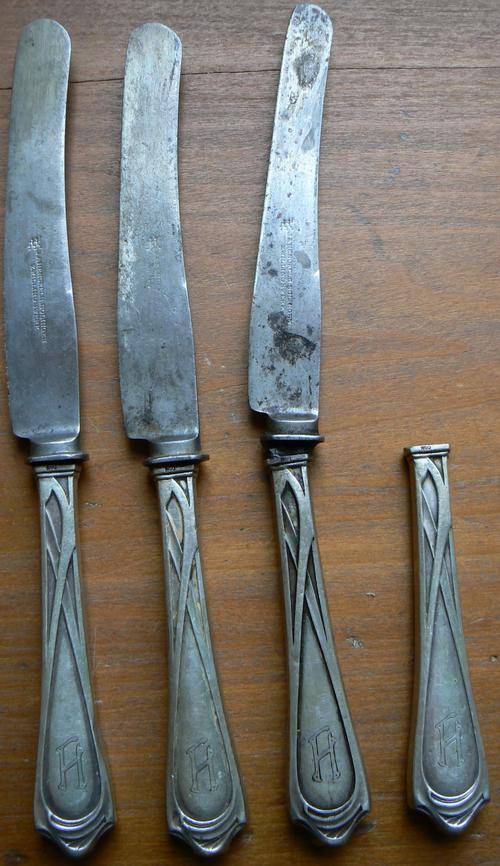 Lot of 3 late 1800s antique JA Henckels knives with .800 silver handles + extra silver handle