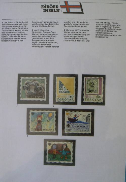 Faroe Islands near-complete set of MNH stamps 1975-1987 in German info folder CV$250+