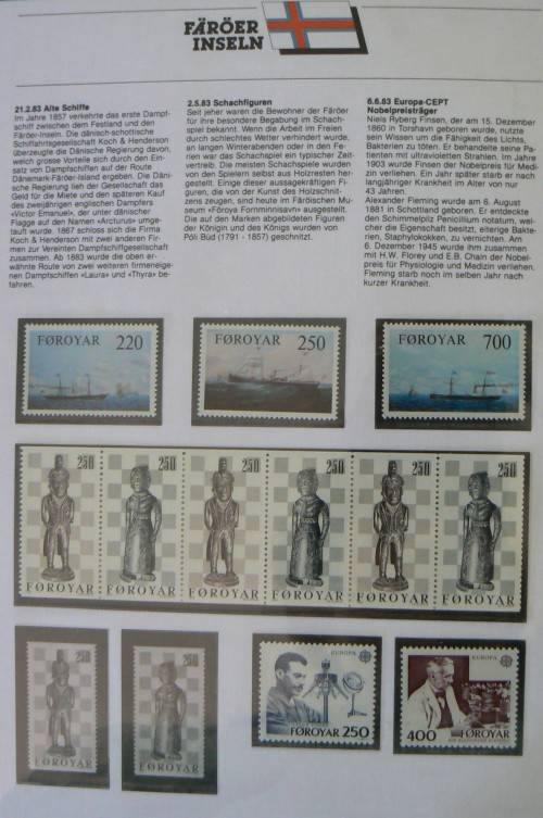 Faroe Islands near-complete set of MNH stamps 1975-1987 in German info folder CV$250+