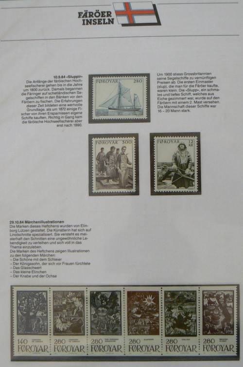 Faroe Islands near-complete set of MNH stamps 1975-1987 in German info folder CV$250+