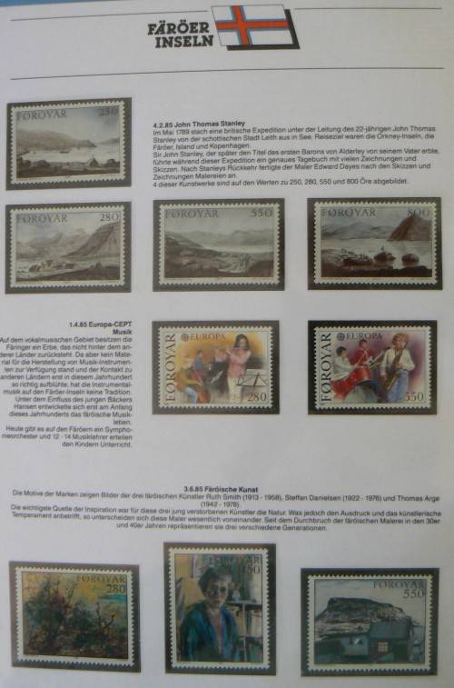 Faroe Islands near-complete set of MNH stamps 1975-1987 in German info folder CV$250+