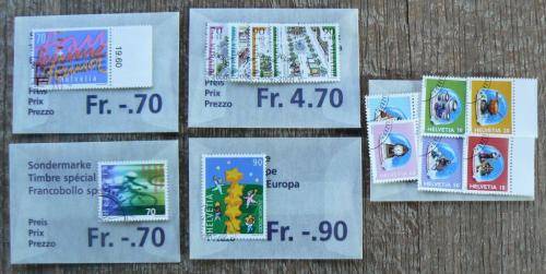 Switzerland 2000 lot of 36 officially cancelled stamps, 4 booklets + card with block of 4 - CV$150+