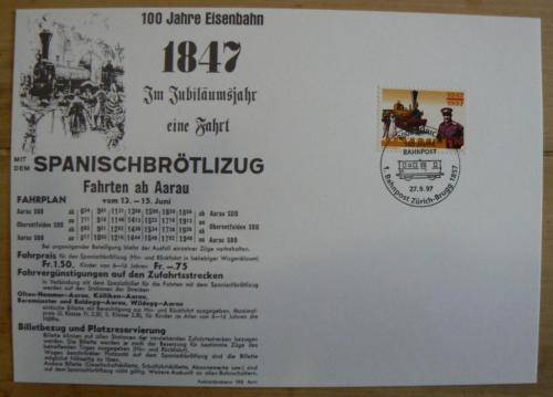 Switzerland 1997 special issue 2 maxi cards uncatalogued - 150 Years Swiss Rail & 140 Years Bahnpost