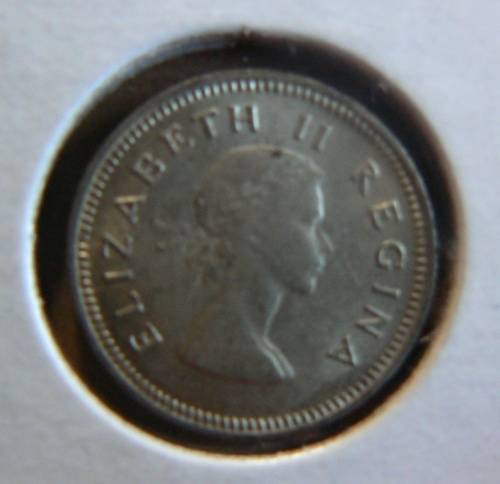 1959 Threepence (3D) tickey, silver