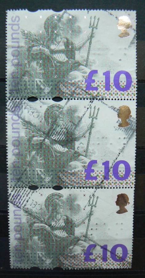 1993 Britain Britannia £10 strip of 3, used