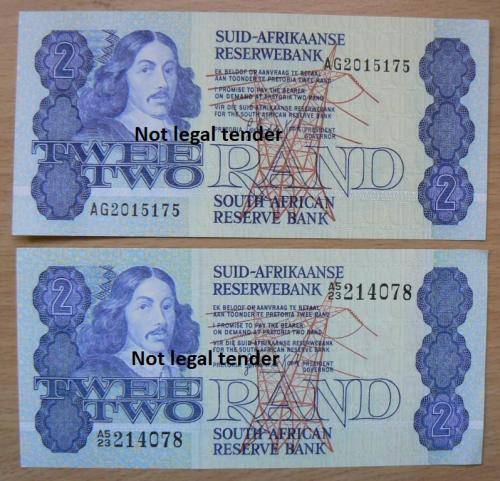 Pair of G de Kock 2nd Issue R2 notes - UNC, A5 & AG