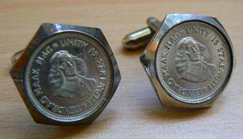 Vintage silver Van Riebeeck 5c coin cufflinks