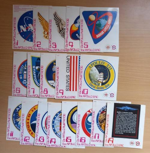 Vintage lot of 18 Caltex Apollo NASA collectible sticker cards from 1970s