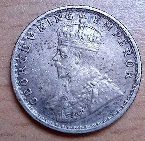 1918 India 1/4 Rupee, silver
