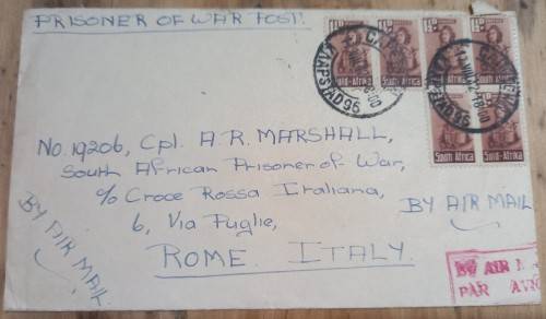 SA Union 1942 Prisoner of War post Cape Town to Italy (addressed to Corporal)