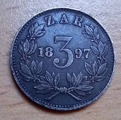 1897 ZAR 3 pence tickey
