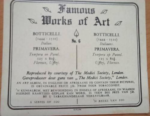 Famous Works of Art part set of 124 cigarette cards with duplicates