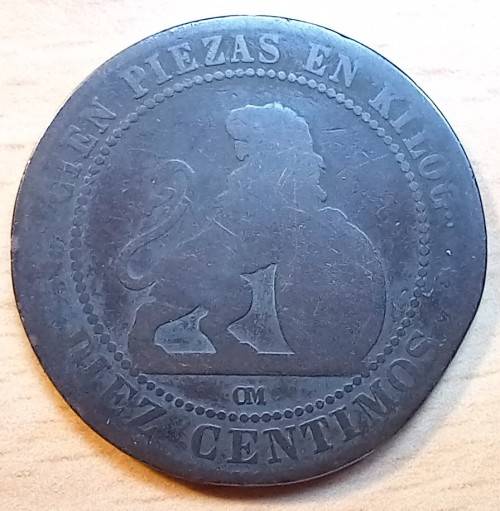 Spain 10 Centimos 1870 OM rare, filler