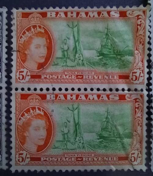 Bahamas 1953 1st of 3 used multiples 2, 5 & 10 Shillings
