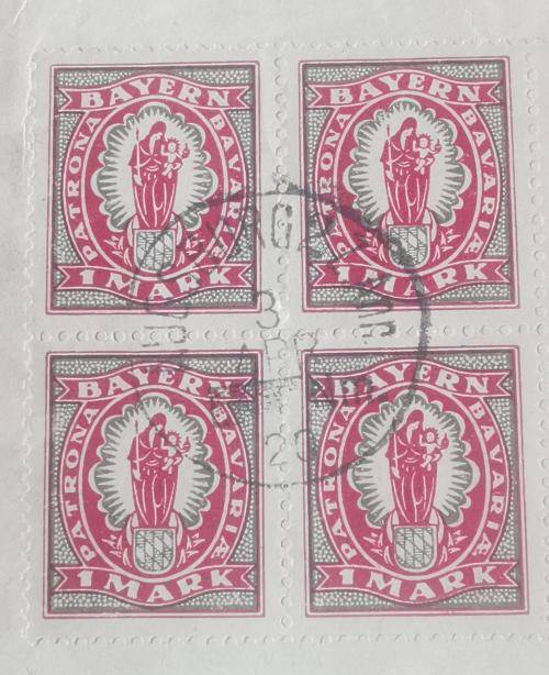 Old Germany Bayern Bavaria 1920 blocks of 4 used on piece