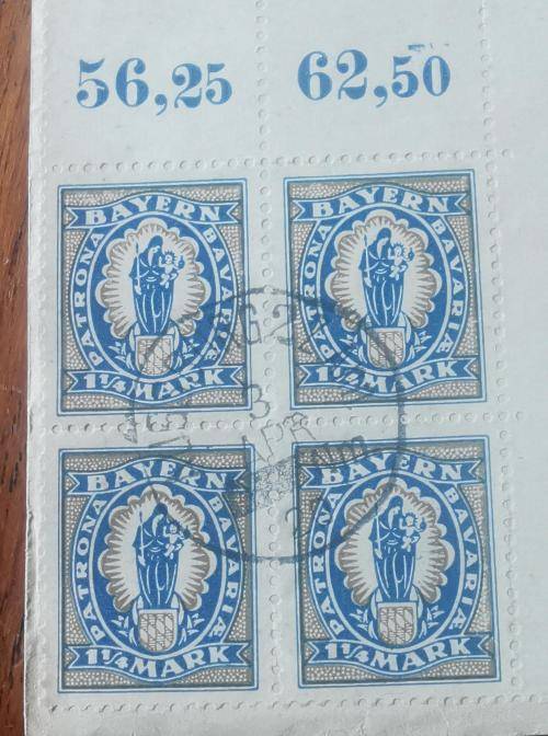 Old Germany Bayern Bavaria 1920 blocks of 4 used on piece