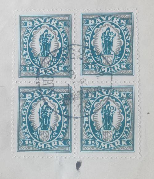 Old Germany Bayern Bavaria 1920 blocks of 4 used on piece