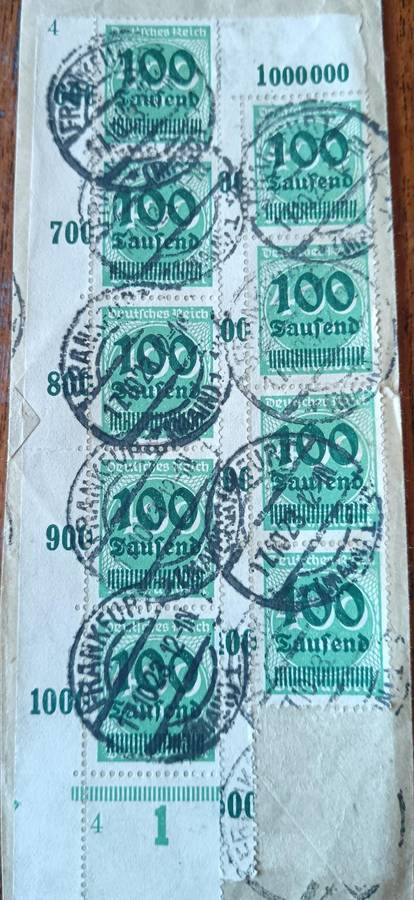 German Reich 1923 inflation multiples used on piece