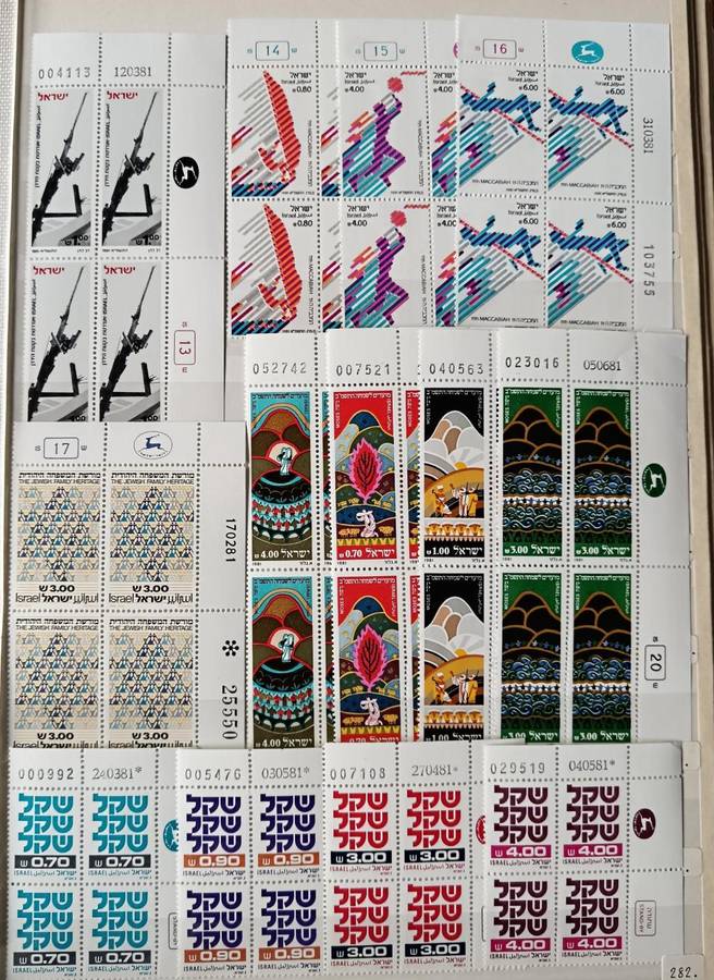 Israel 1981 lot of 30 MNH plate blocks of 4 + tab strip of 3