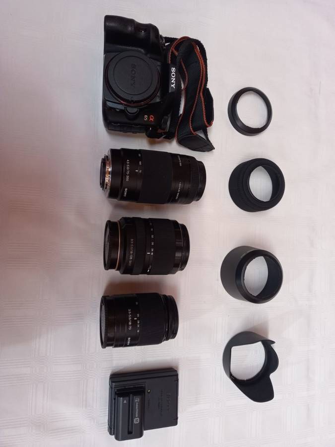 Sony Alpha 65 24mp Camera with 3 Lenses and Camera Bag - Shutter Count: 7700