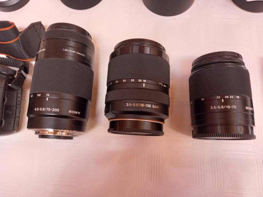 Sony Alpha 65 24mp Camera with 3 Lenses and Camera Bag - Shutter Count: 7700