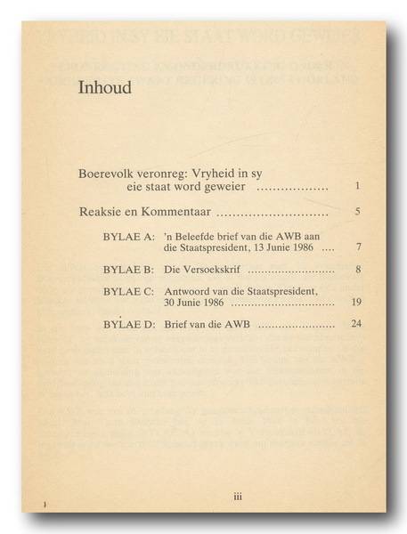 Die Boerevolk Veronreg. 'n AWB-publikasie. Skaars.