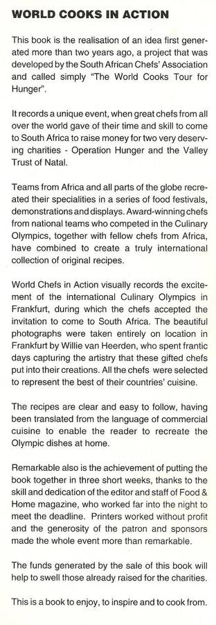 World Chefs in Action - Editorial Director Christine Cashmore. Beautiful book.